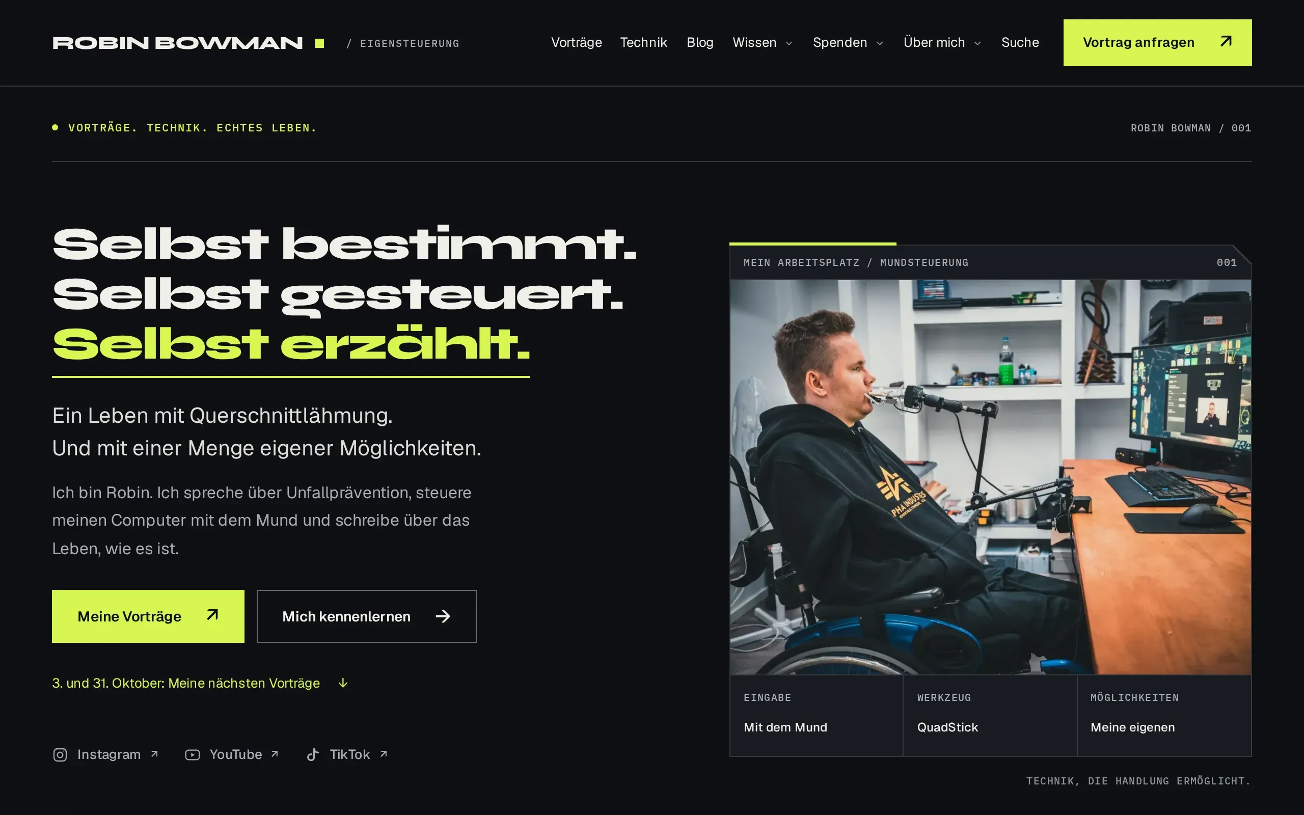 Startseite der von Geldi Software gebauten Website von Robin Bowman